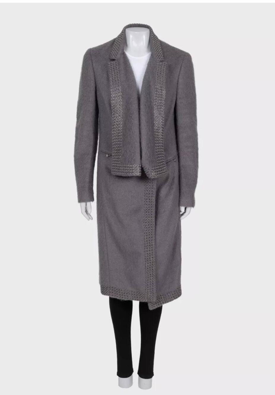 Roberto Cavalli Grey Straight-Cut Coat, Size 42